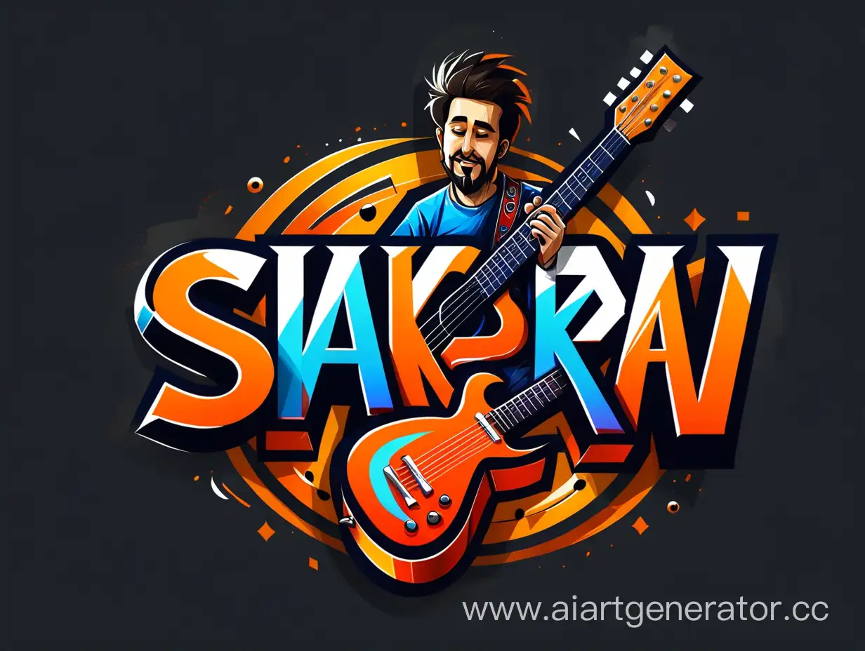 нарисуй логотип в стиле музыкального канала с названием SAKPAEV_TV  под гитару