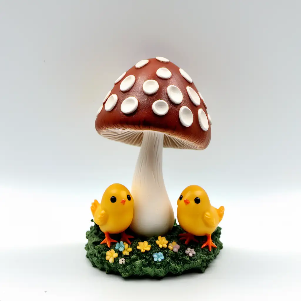 EasterThemed Resin Art with Mushroom and Chick on White Background