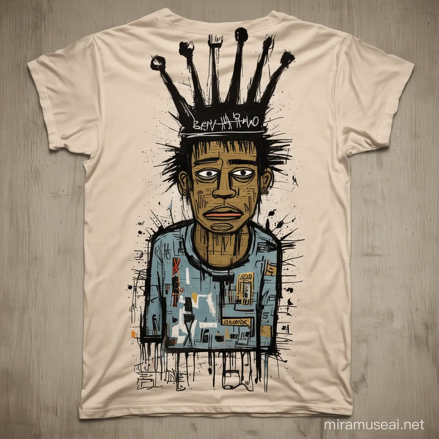 give me a t shirt with jean michel basquiat' graffitti style and a crown. All draws must be fulfilled with black
