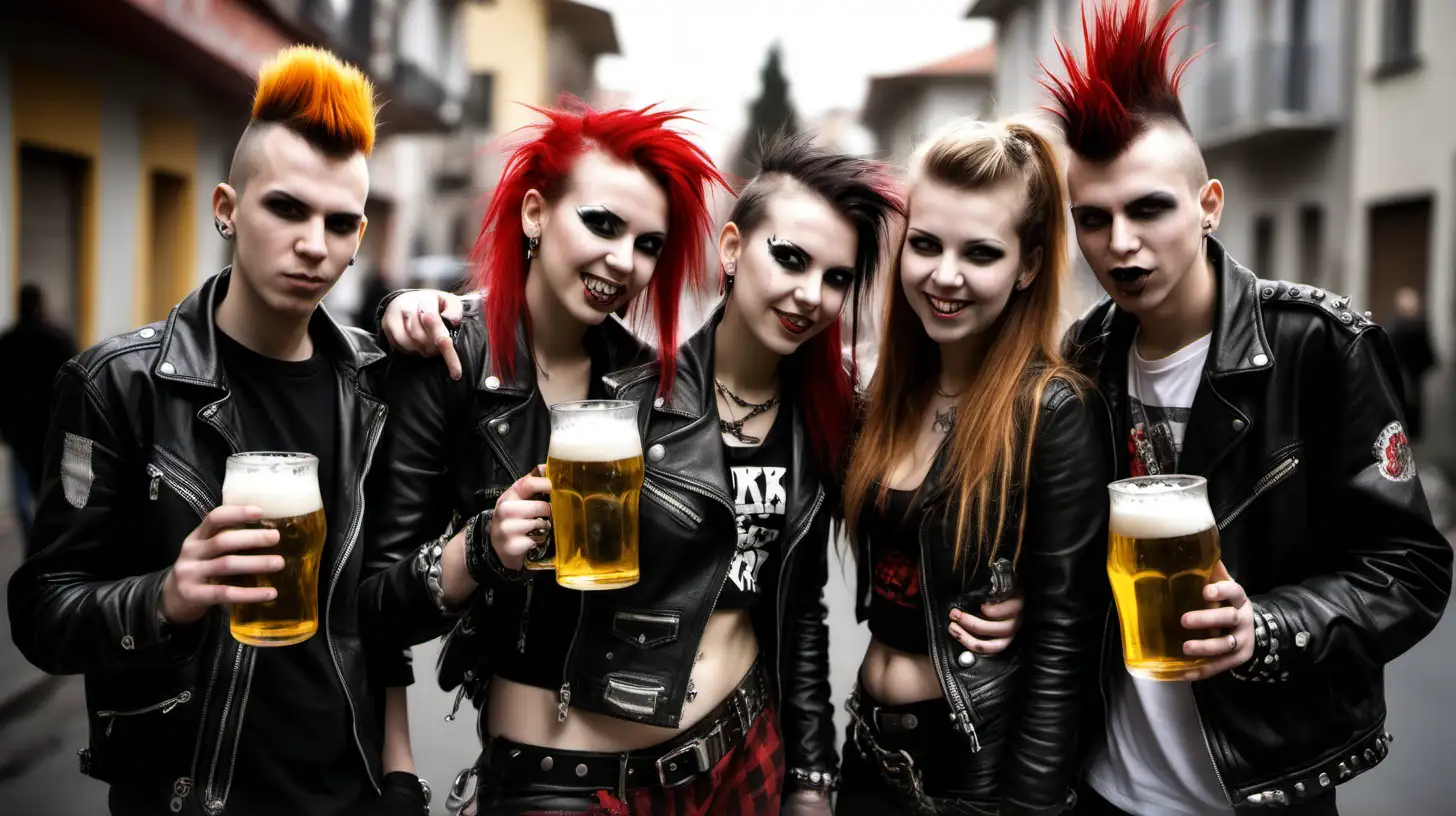 punks 2 girls and 2 boys in street with beer  new year ridere
