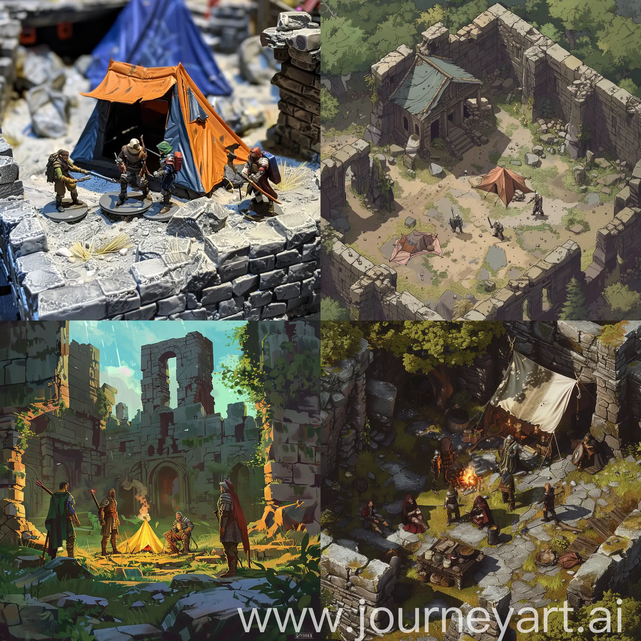 Heroes-Camp-in-Ruins-Adventurous-Encampment-Amid-Ancient-Remnants