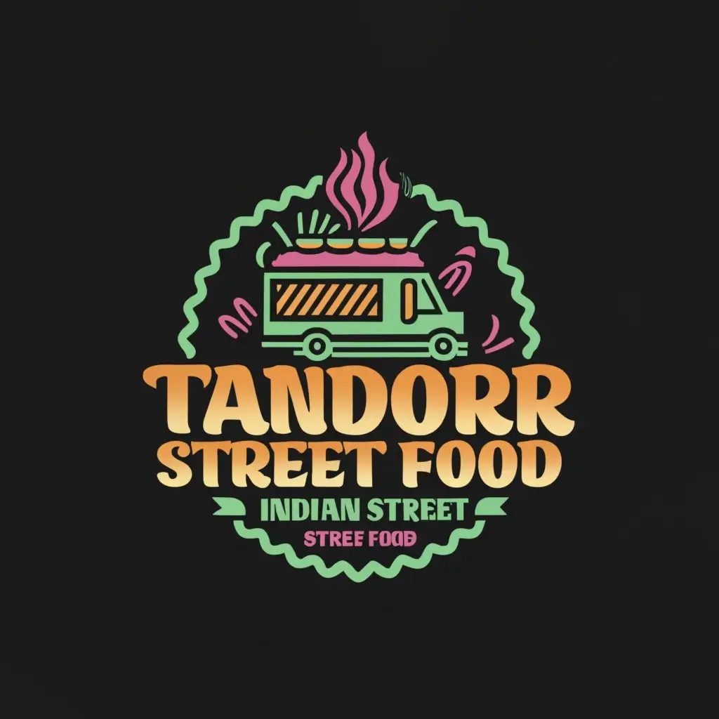a logo design,with the text Tandoor Wheels. Indian Street Food, main symbol: bright Teal, neon orange, and hot pink food truck,Moderate,be used in Restaurant industry,clear background