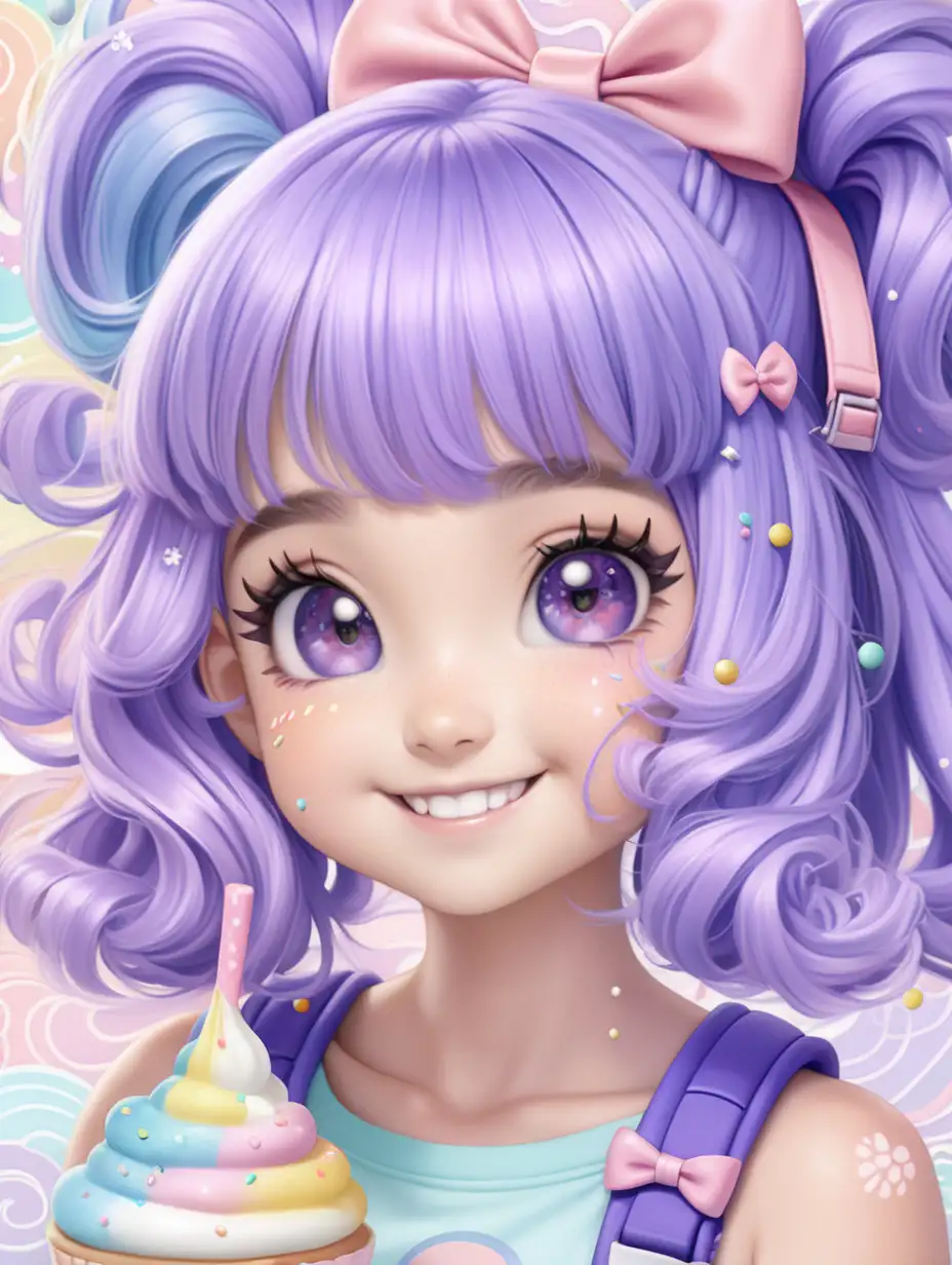 Charming Kawaii Girl Delighting in Pastel Sweetness with Boba and Bows