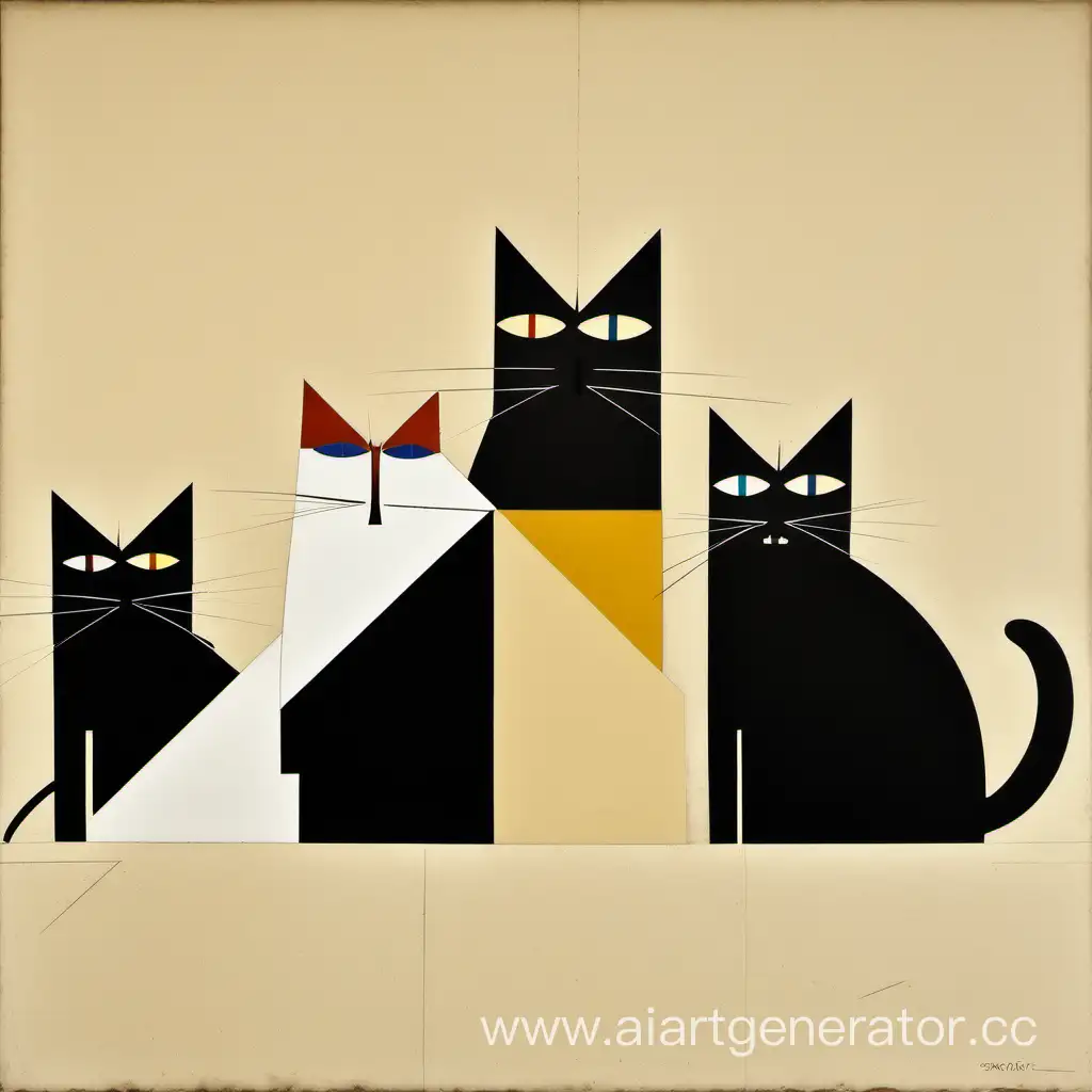 Abstract-Suprematist-Composition-Featuring-Three-Cats