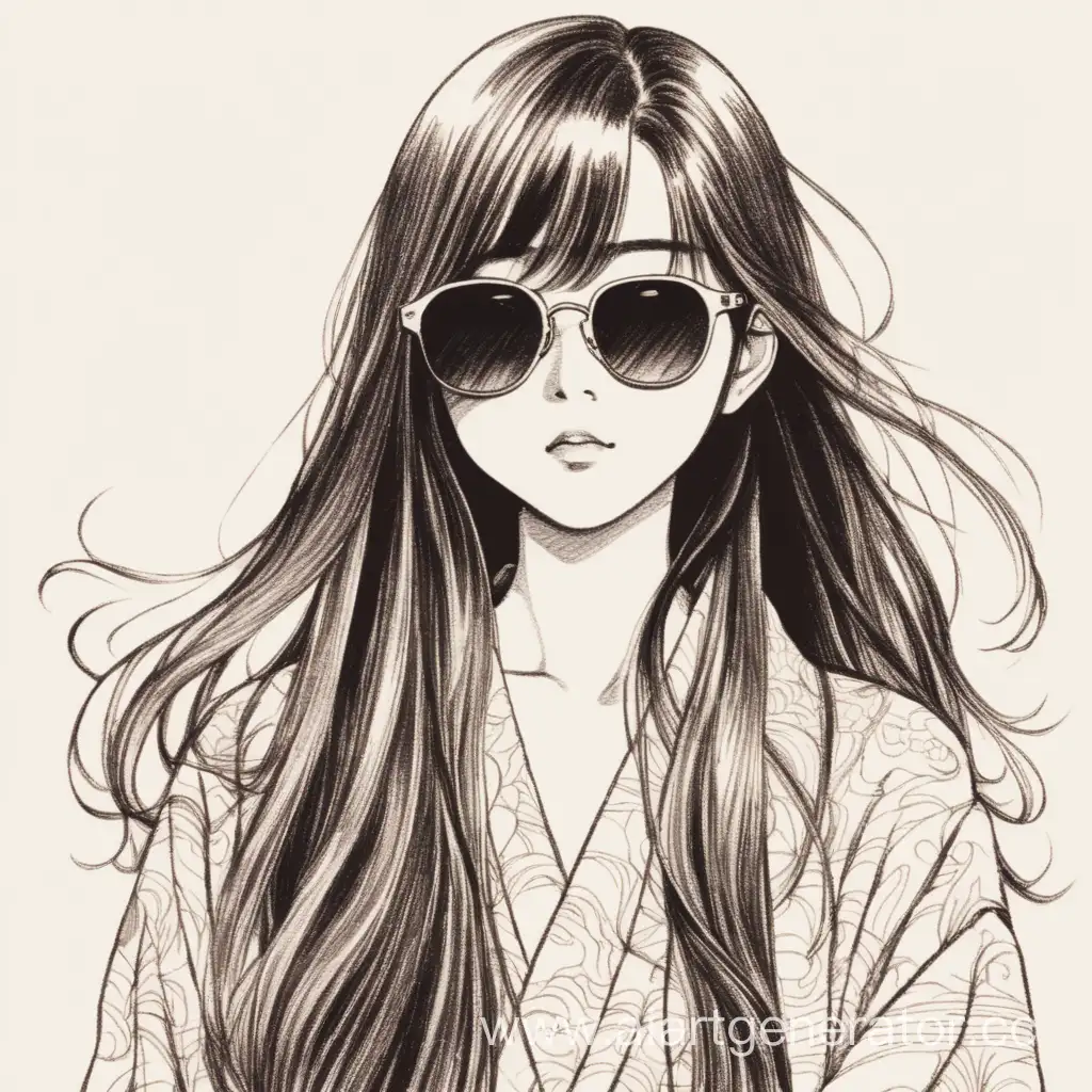 Japanese-Beauty-with-Long-Hair-Wearing-Sunglasses-in-HandDrawn-Depiction