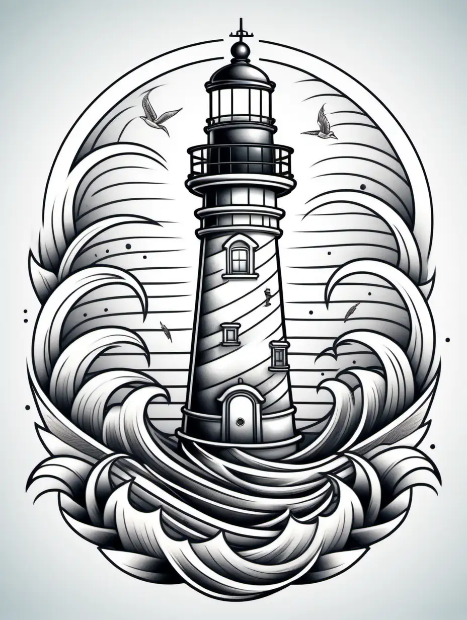Tattoo Style Lighthouse Coloring Page for Relaxation and Creativity