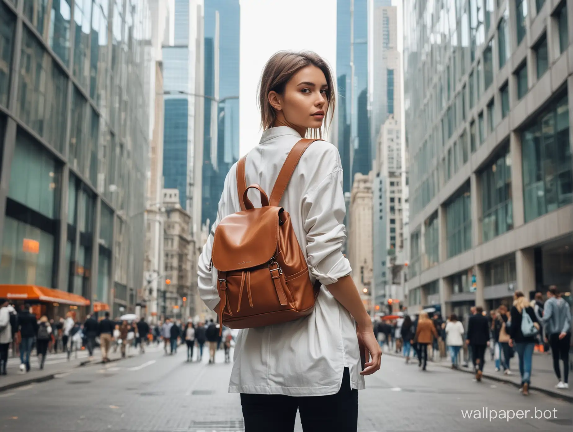 Stylish-Urban-Girl-with-Unisex-Backpack-in-Modern-Cityscape