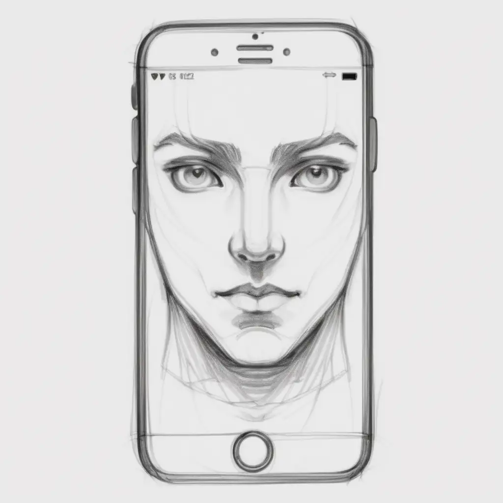 Detailed Front View iPhone Sketch Illustration