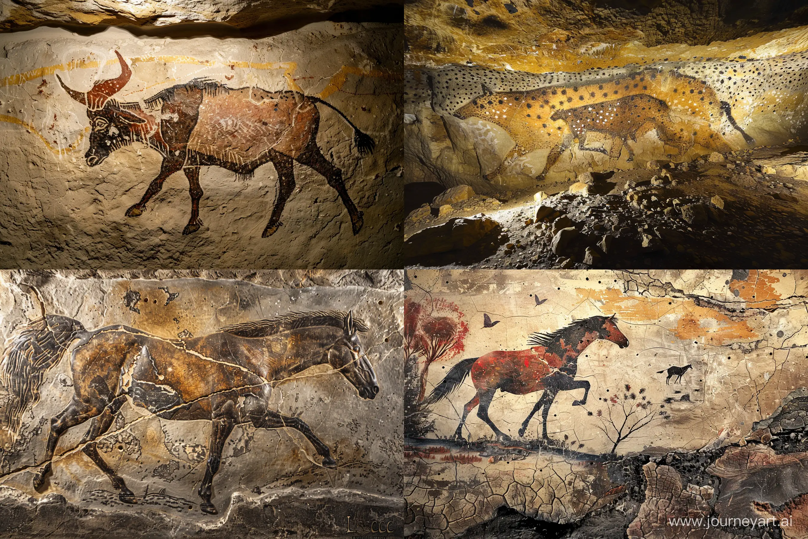 Prehistoric-Cave-Art-Reproduction-Ancient-Bison-Herd-at-Lascaux