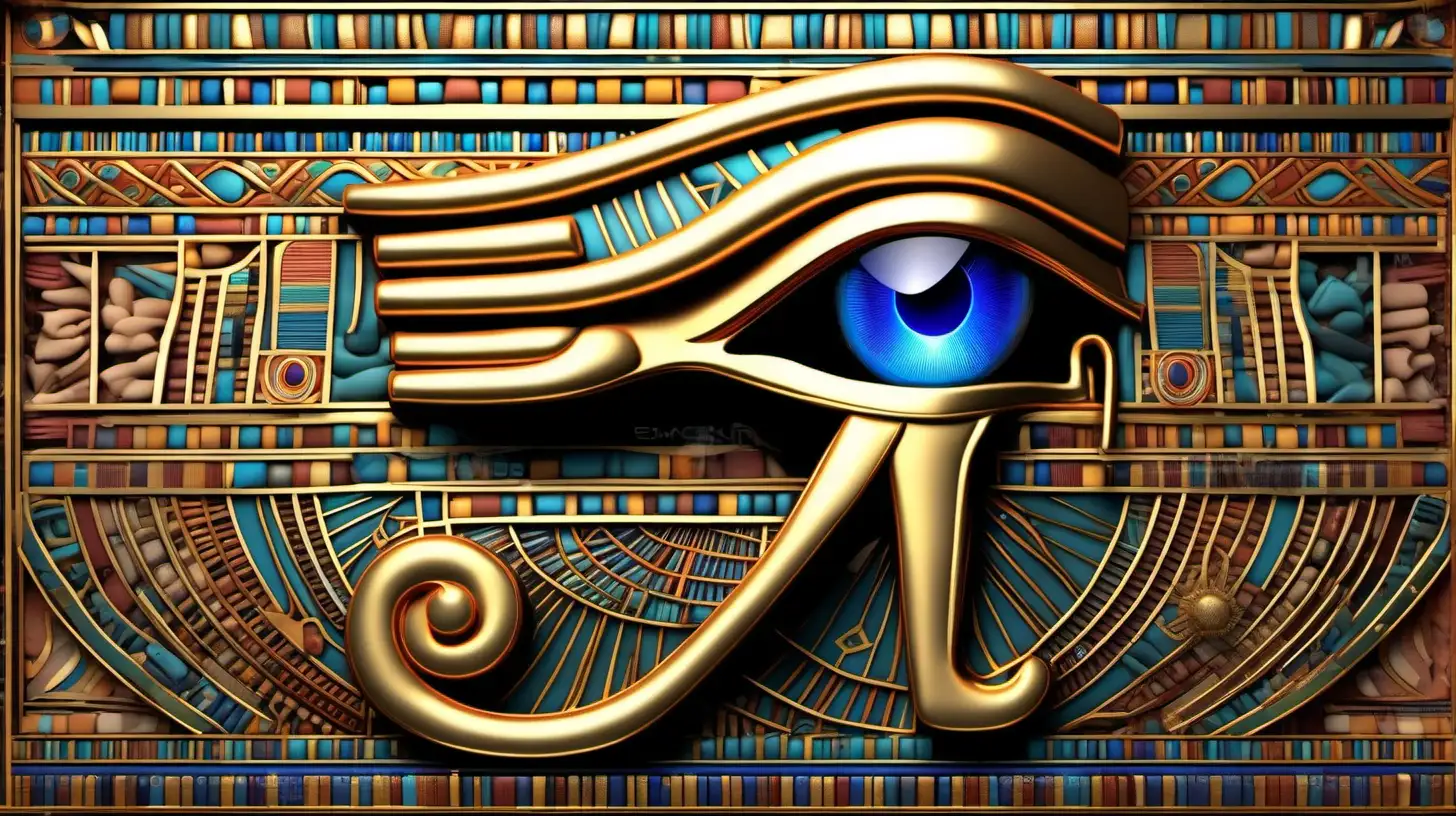 Vivid 3D Render Eye of Horus Symbolizing Ancient Egyptian Power and Protection