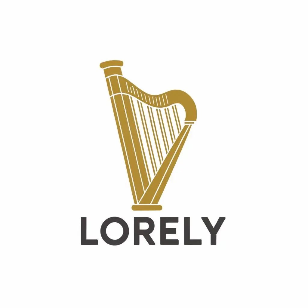 logo, harp, with the text "lorely", typography