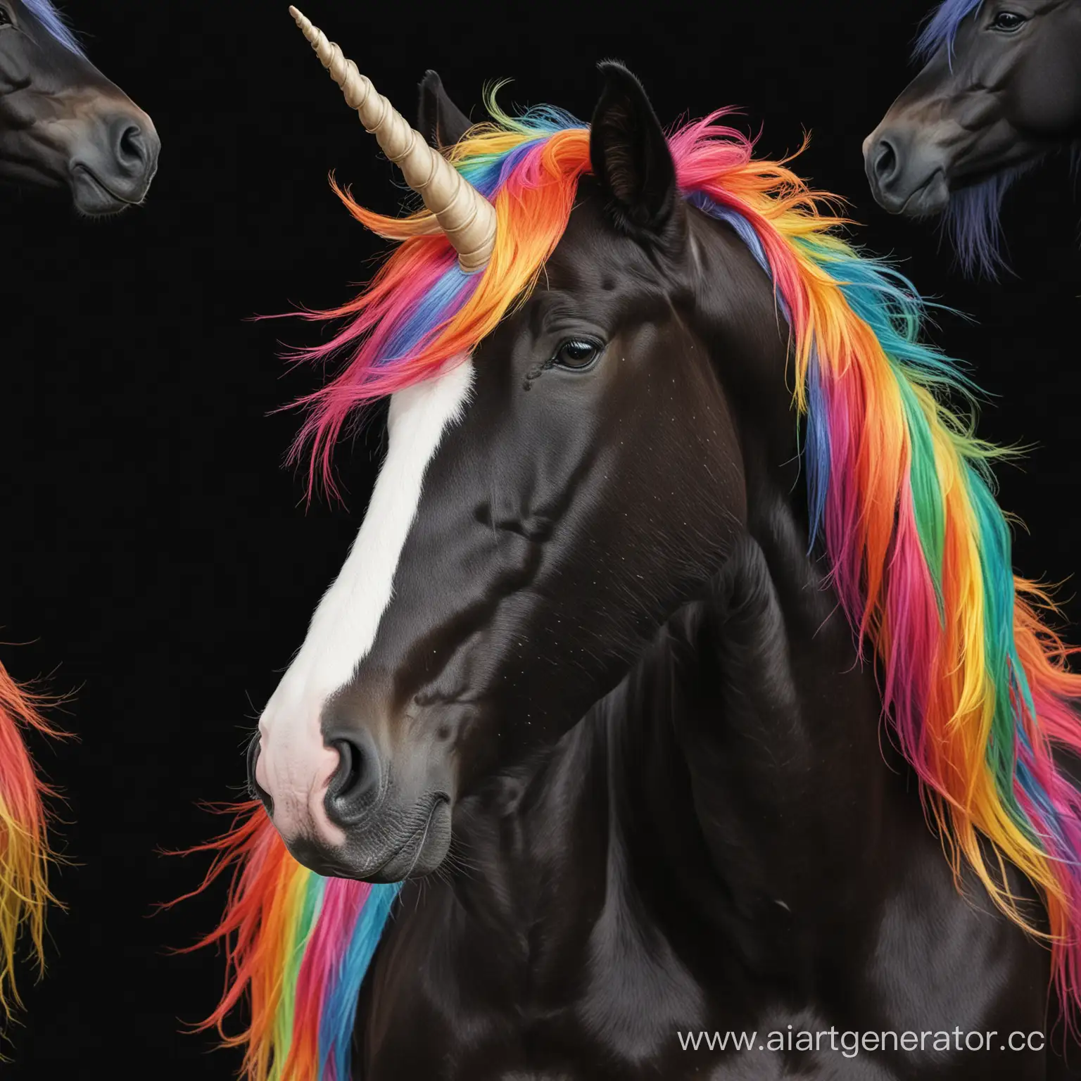 Magical-Unicorn-with-Vivid-Rainbow-Mane-on-a-Mysterious-Black-Canvas