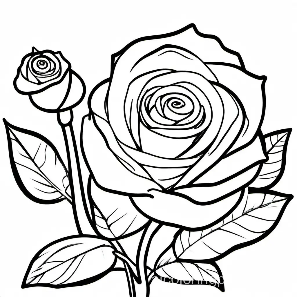 Simple-Snails-Coloring-Page-with-Rose-Bud-Black-and-White-Line-Art-on-White-Background