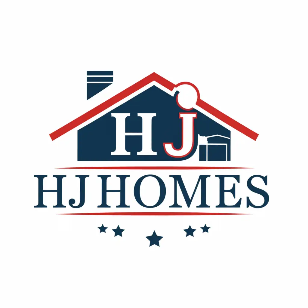 a logo design,with the text "H.J. Homes", main symbol:blue n red traditional home silhouette or a roof line. heavy text,complex,be used in Home Family industry,clear background