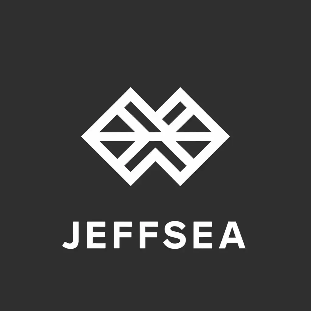 a logo design,with the text "JeffSea", main symbol:2 mountains reflected in Lake, black an white only,Minimalistic,be used in Sports Fitness industry,clear background