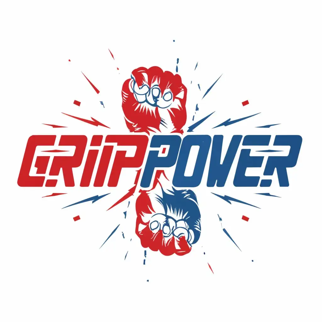 LOGO-Design-for-Grippower-Dynamic-Punches-Clash-in-Vibrant-Blue-and-Red