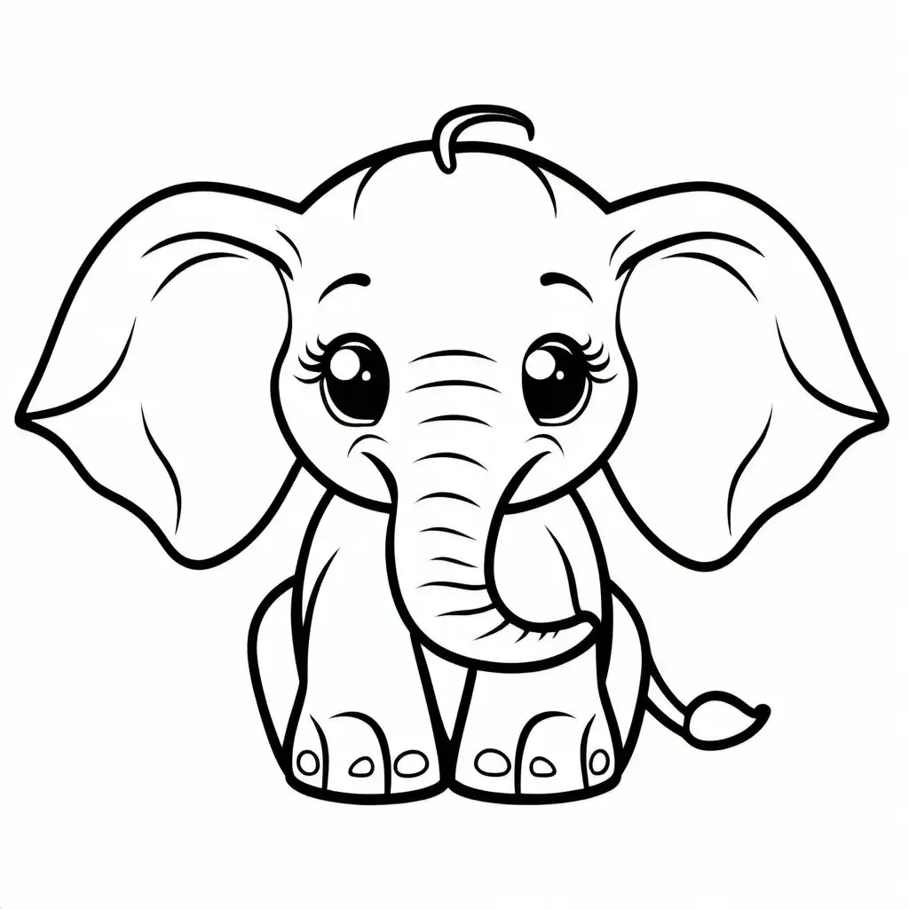cute baby elephant, Coloring Page, black and white, line art, white background, Simplicity, Ample White Space. The background of the coloring page is plain white to make it easy for young children to color within the lines. The outlines of all the subjects are easy to distinguish, making it simple for kids to color without too much difficulty