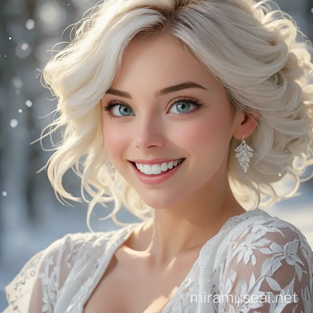 Elegant Lady in White with Radiant Smile and Luminous Eyes