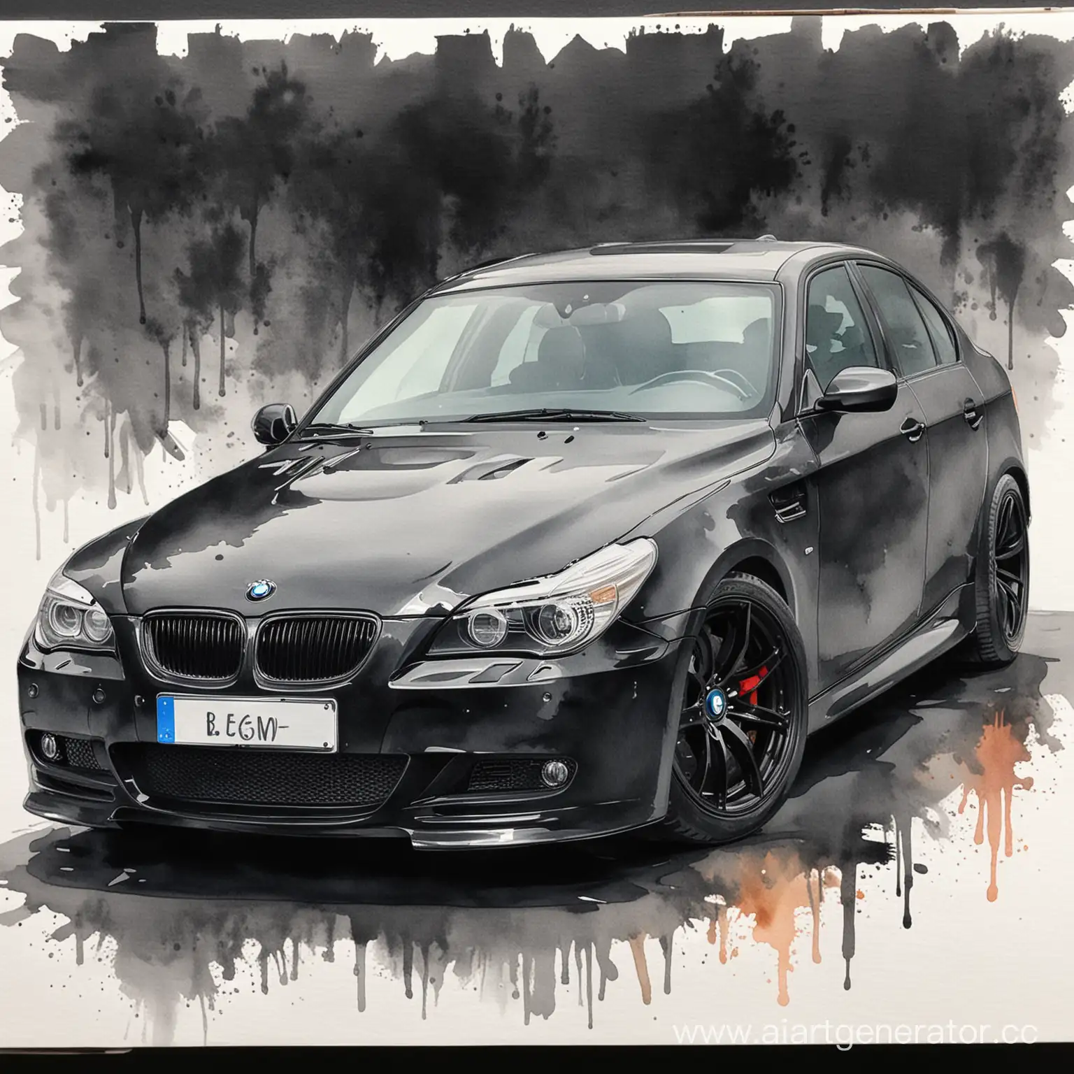 Black-BMW-E60-Car-with-Watercolor-Paints