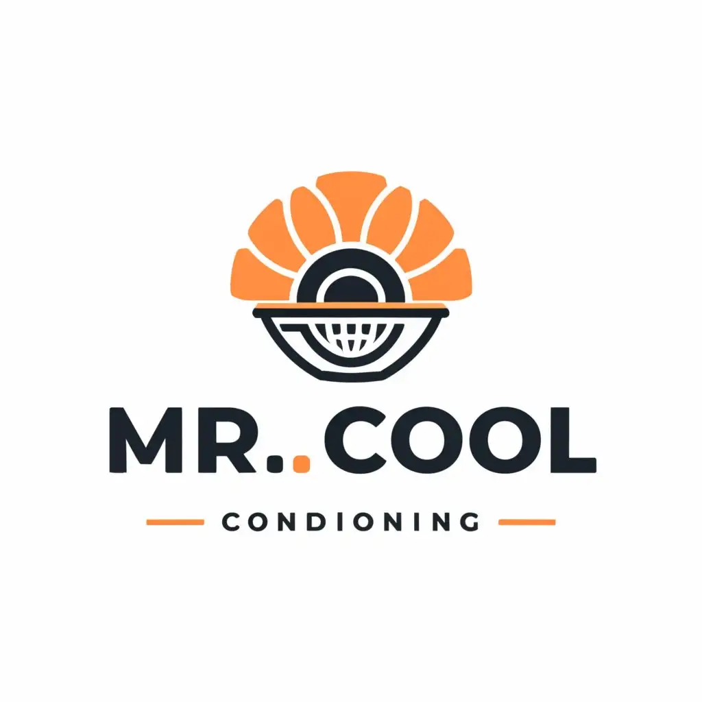 a logo design,with the text "Mr. Cool", main symbol: A/c company Logo. colors Blue, Red, Grey, and maybe Gold. The background color is white,Minimalistic,clear background