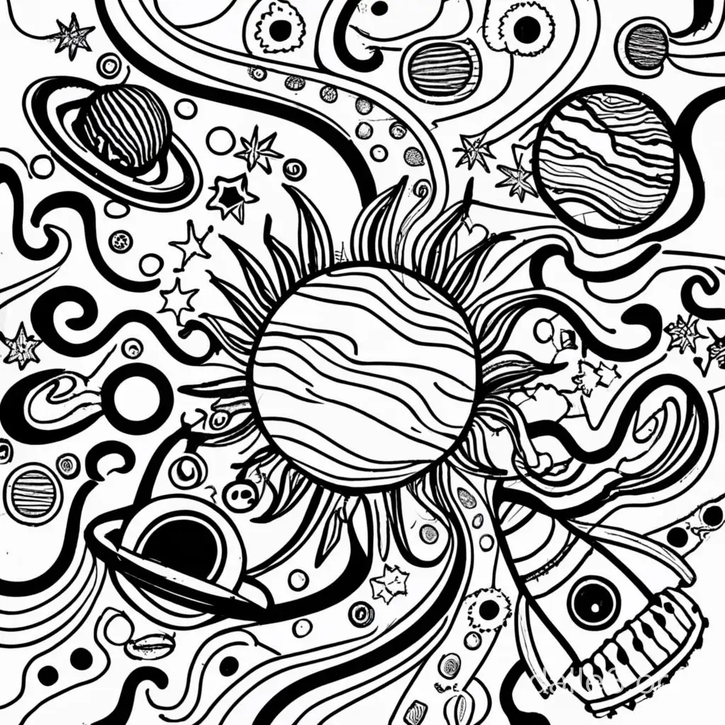 Whimsical Space Doodles Delightful Childrens Coloring Book Art | Dalle3 AI