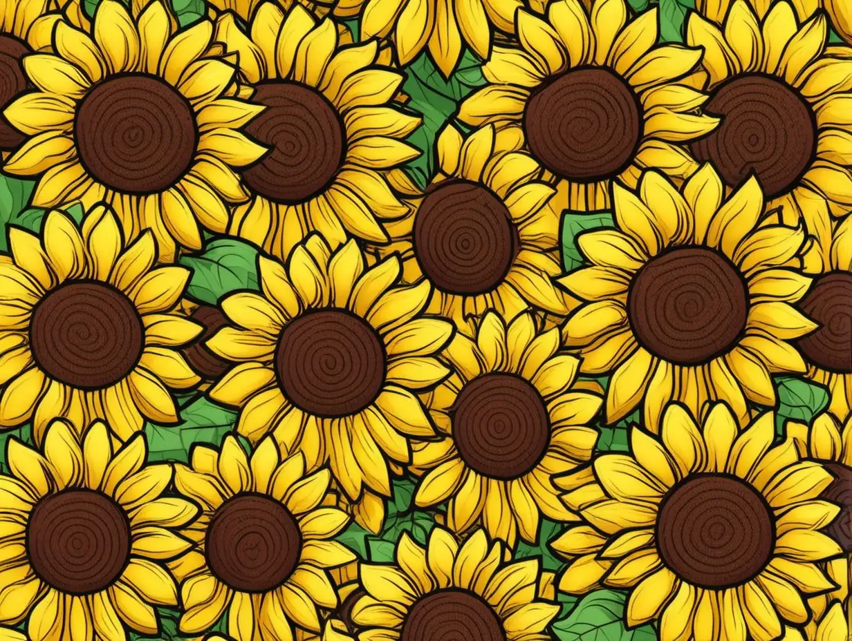cartoon sunflower, repeating pattern 