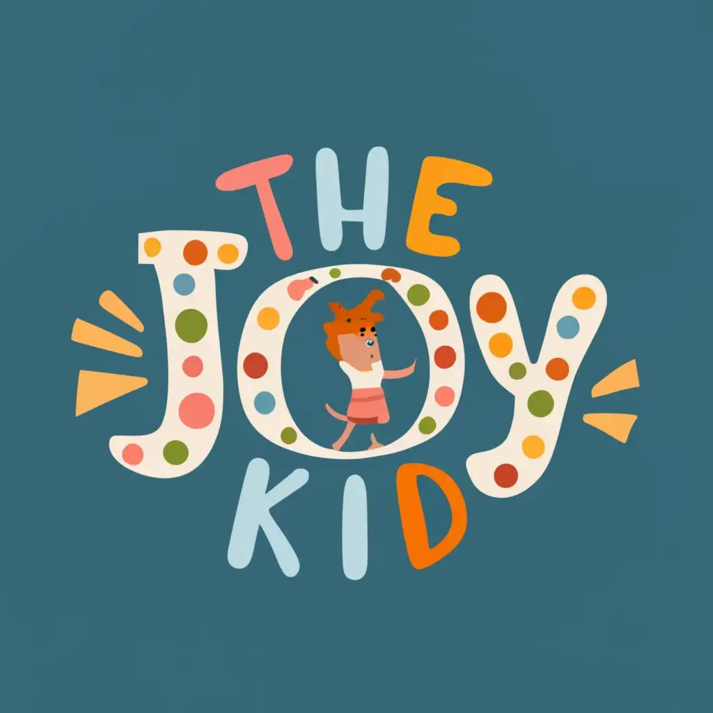 logo, the joy kid, with the text "the joy kid", typography.kids plying 
