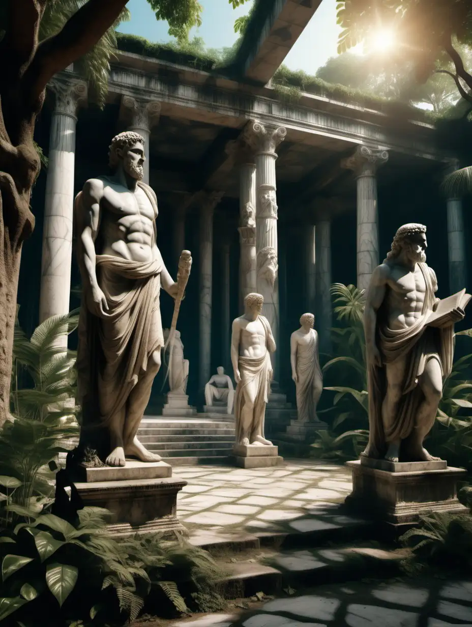 Antic Agora with Philosophers Statues in Lost Atlantis Style