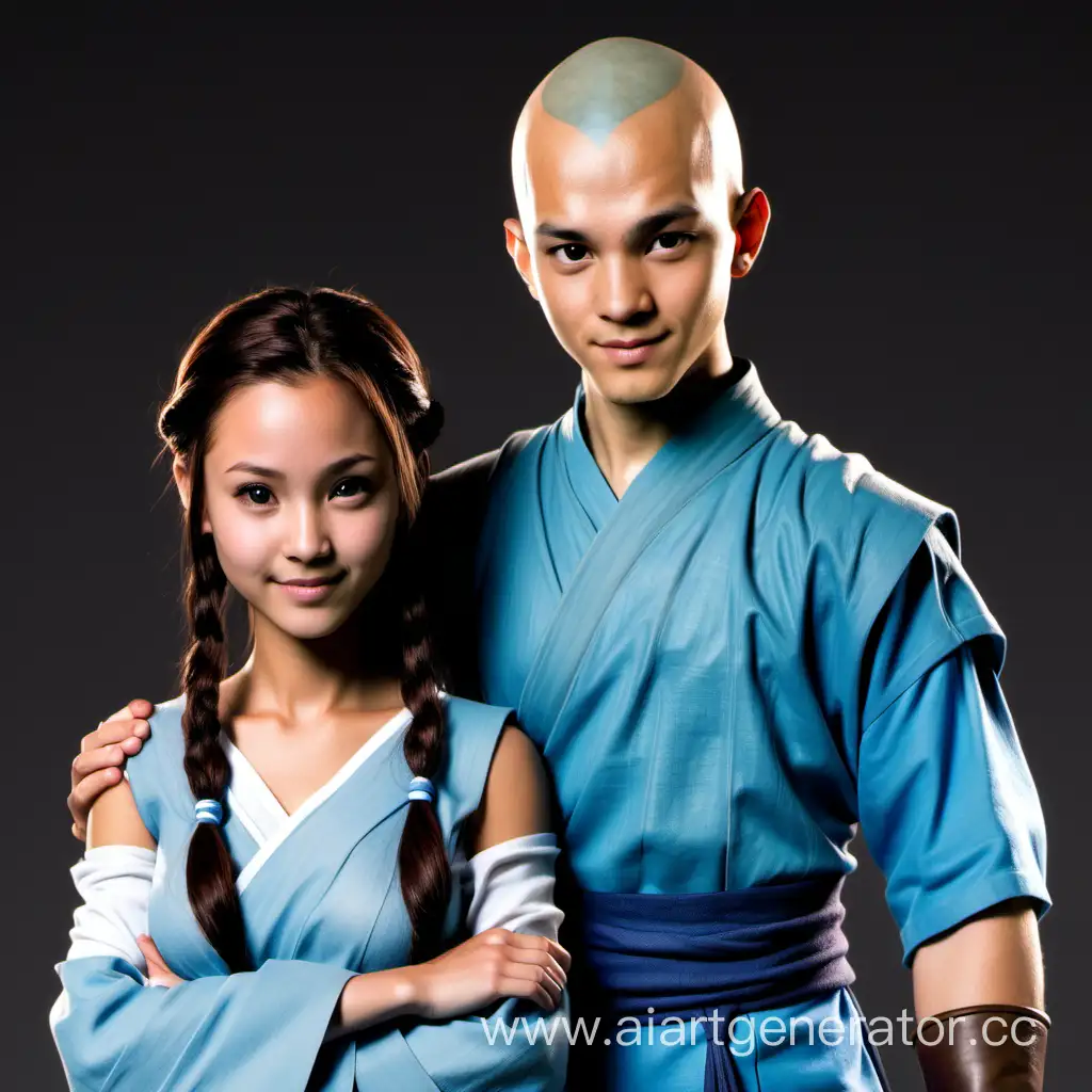 Aang y Katara ( Avatar: La leyenda de Aang Nickelodeon) en su versión adulta, en una relación amorosa