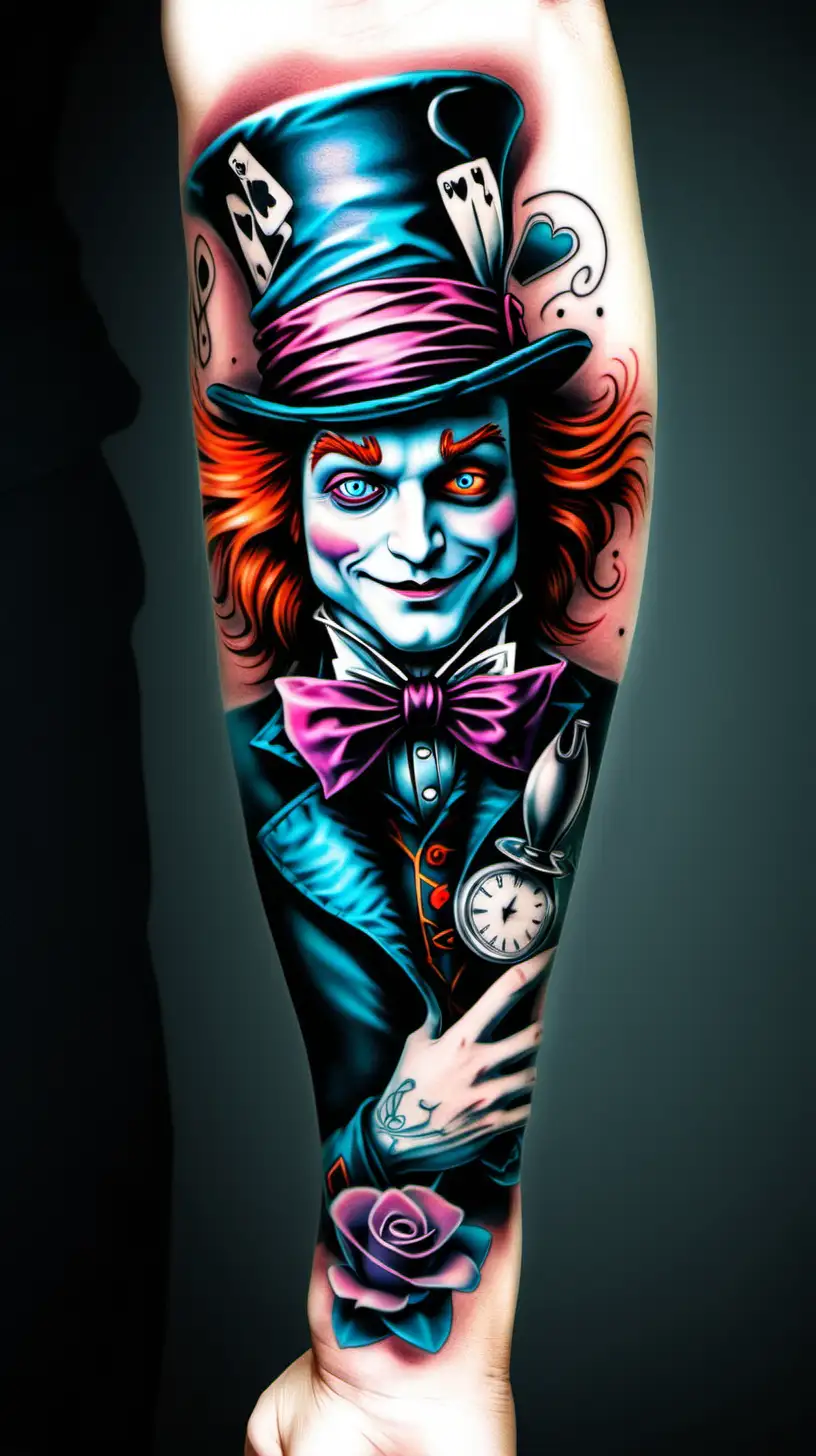 Dark Mad Hatter Alice in Wonderland Tattoo Sleeve