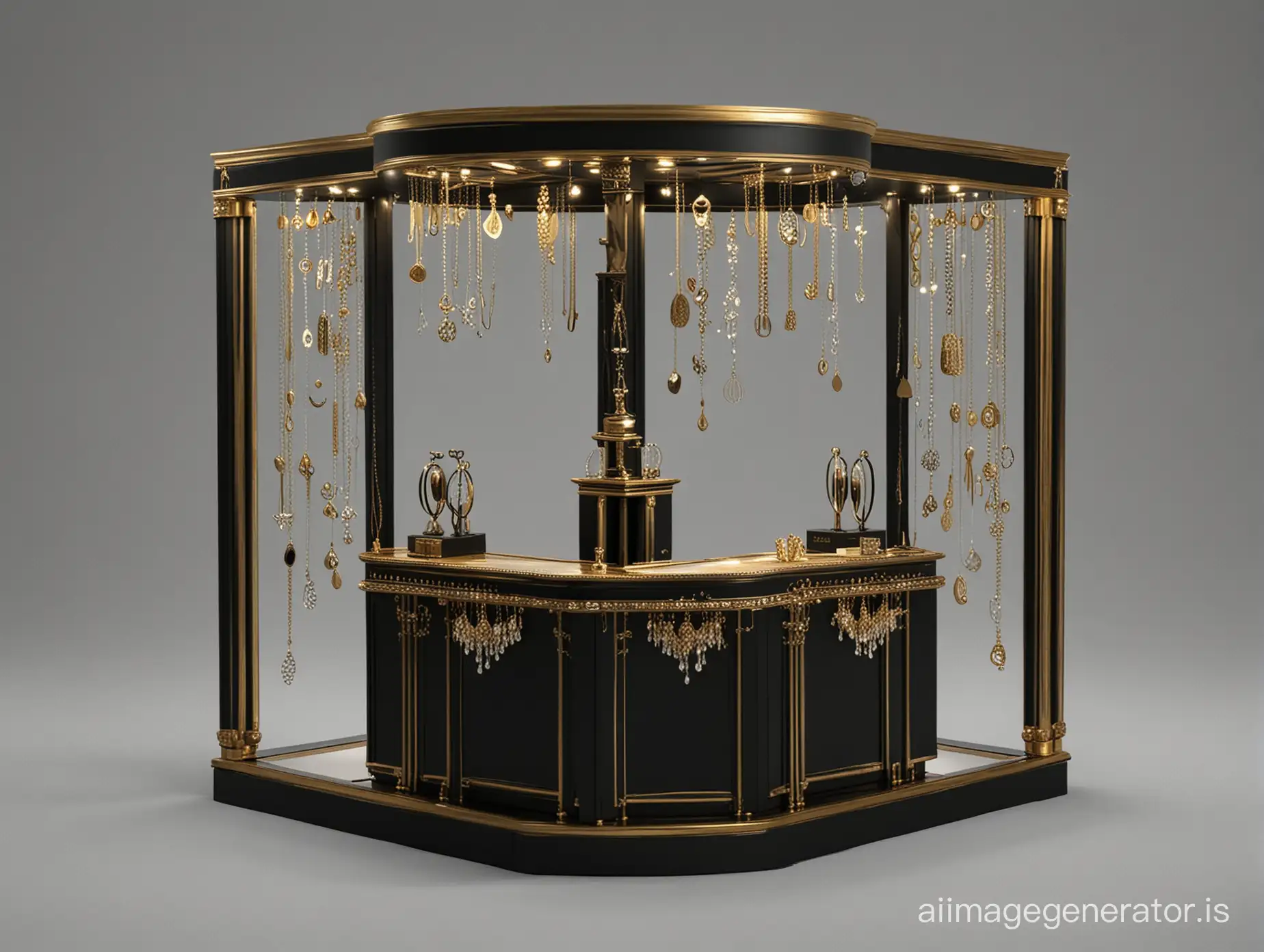 Elegant-Jewelry-Exhibition-Stand-in-Black-and-Gold-with-Sellers-and-Buyers