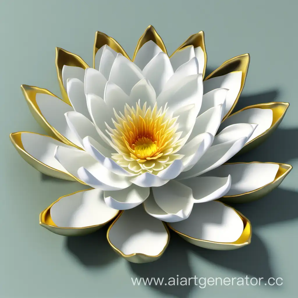 Elegant-3D-White-Water-Lily-with-Golden-Edges-Petals