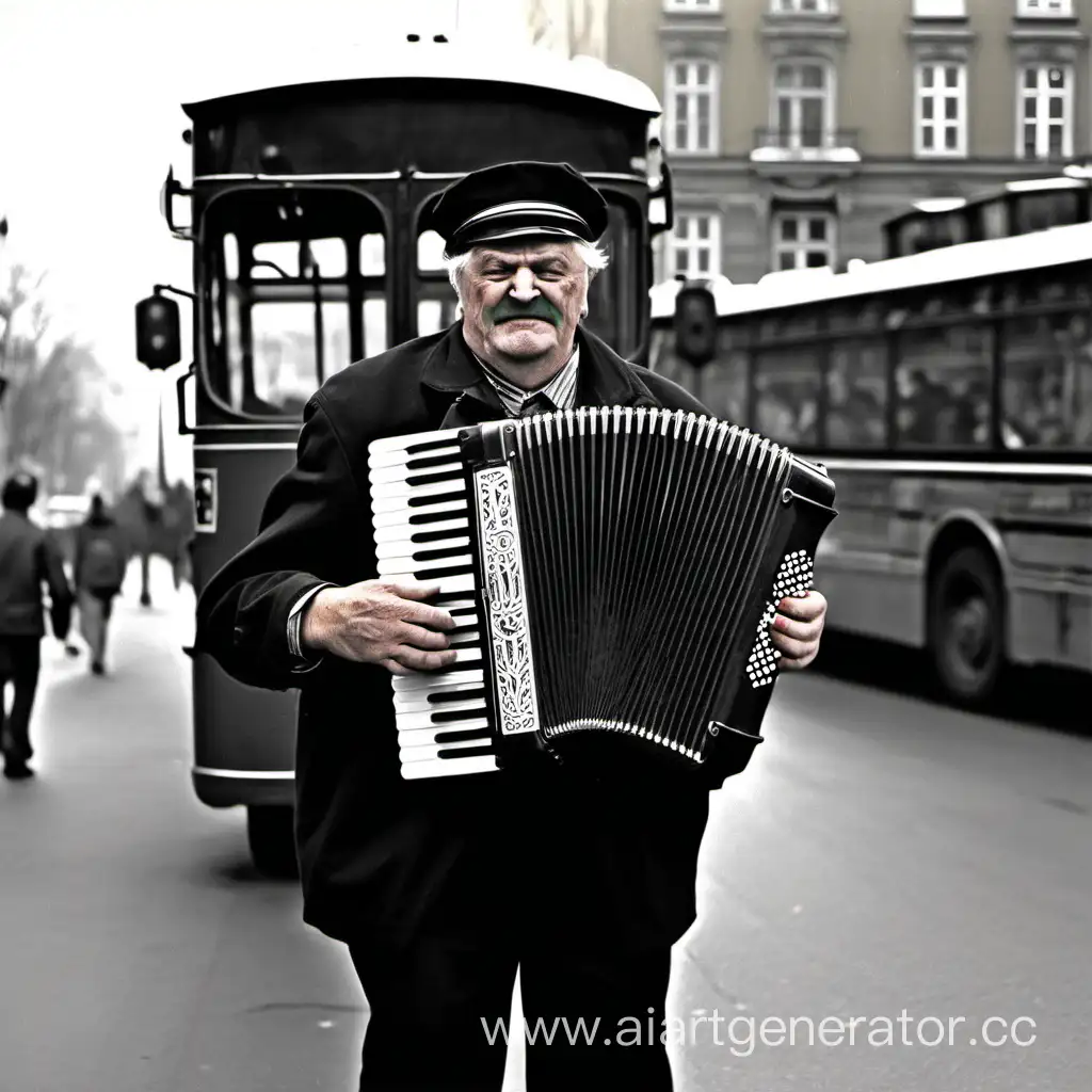 Trolleybus-Driver-Playing-Accordion-Musical-Journey-Through-Urban-Rhythms
