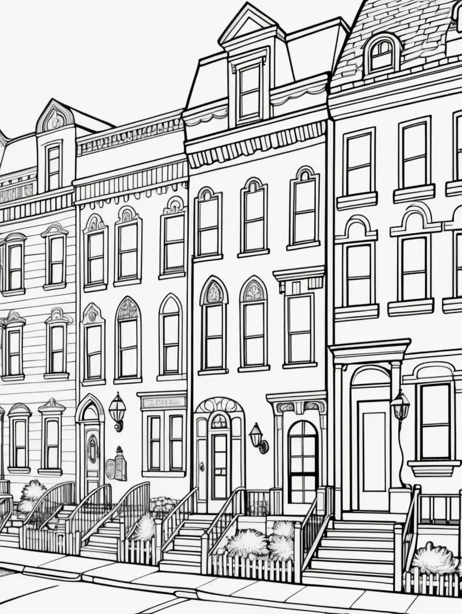 townhouses coloring book pages, dynamic beautiful backgrounds