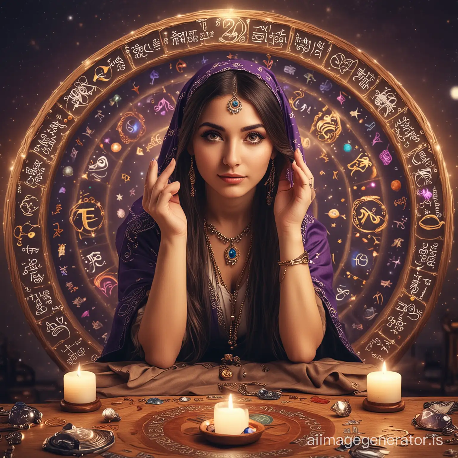 Female fortune teller, Turkish, extremely beautiful, 12 zodiac signs, future prediction, daily horoscope