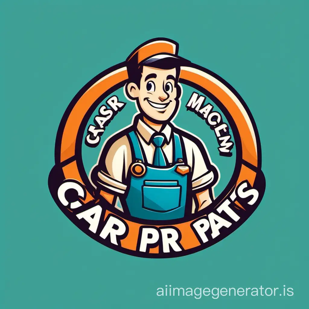 Create a modern and stylish logo of a car parts store featuring a cartoon character dressed in a work uniform that symbolizes reliability and professionalism. The character should embody masculinity and kindness, projecting a sense of trust.