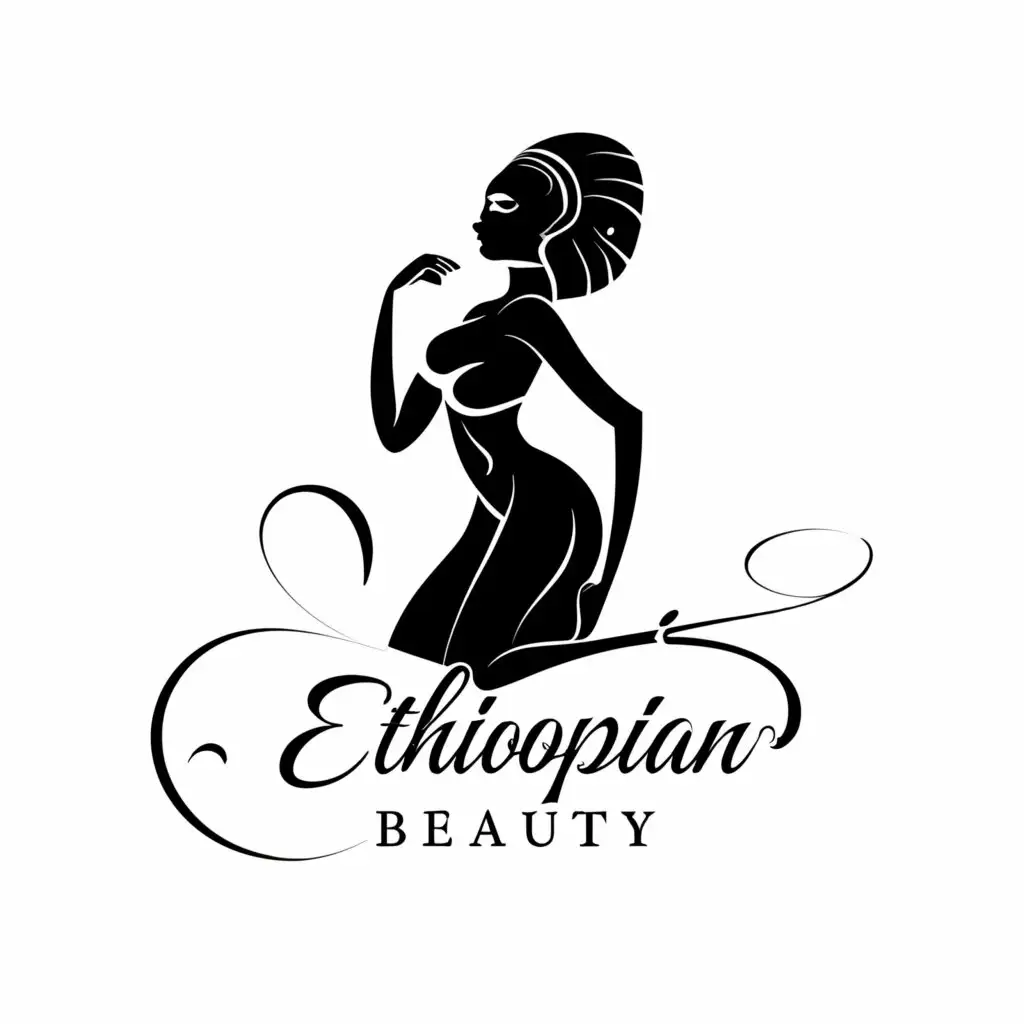 a logo design,with the text "Ethiopian beauty", main symbol:Women naked body sexy pose black and white,Moderate,be used in Entertainment industry,clear background