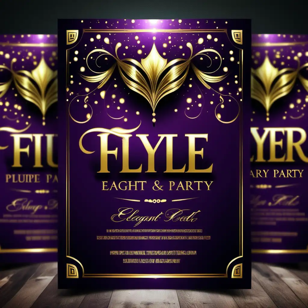 create a  elegant flyer purple and gold for a elegant party