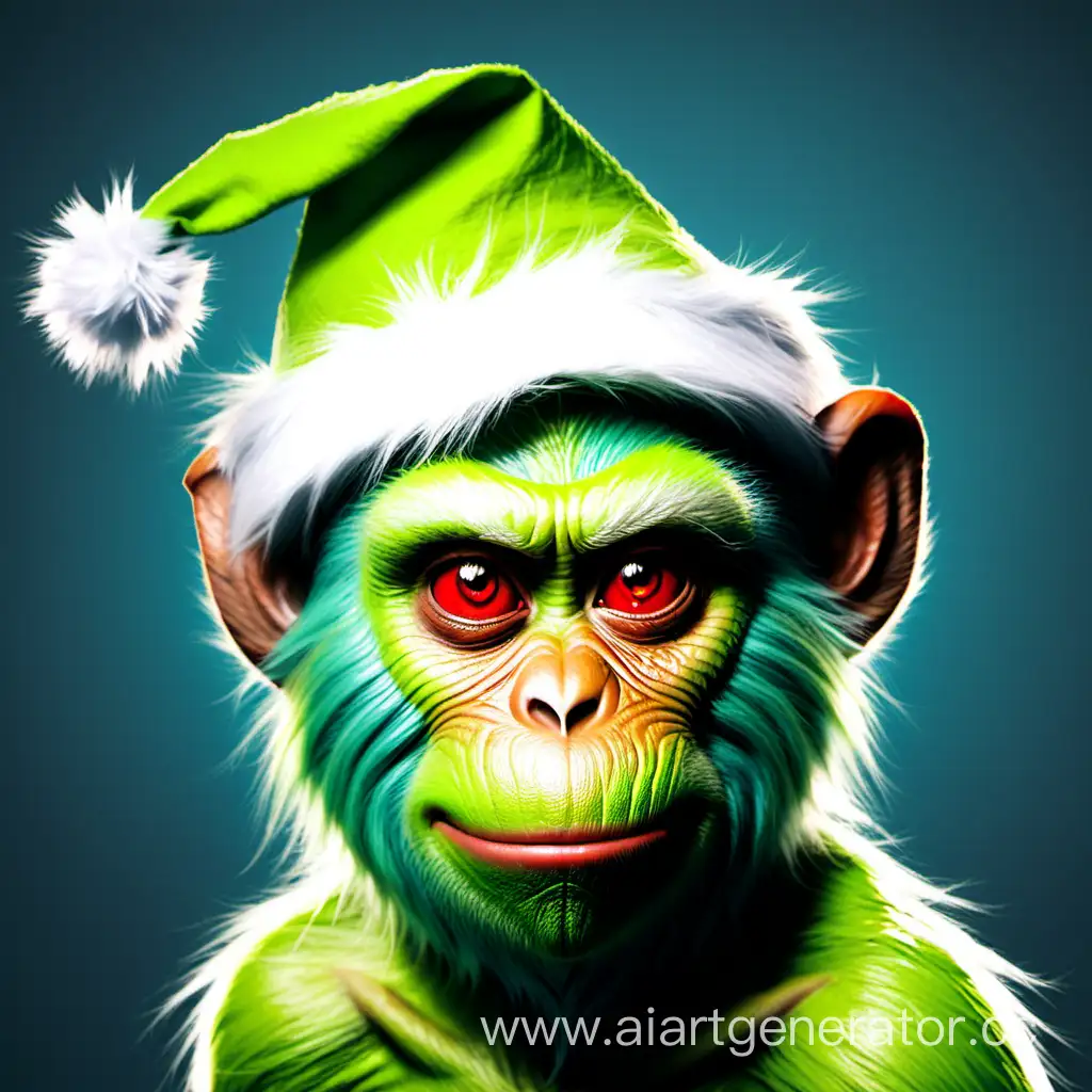 Playful-Monkey-Grinch-Wreaks-Havoc-in-Snowy-Holiday-Scene