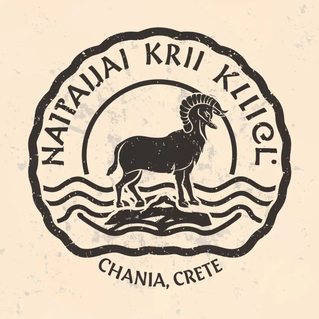 LOGO-Design-For-Paralia-Kri-Kri-Chania-Crete-Majestic-Greek-Mountain-Goat-Amidst-Waves-and-Rocks-in-Monochrome-Typography