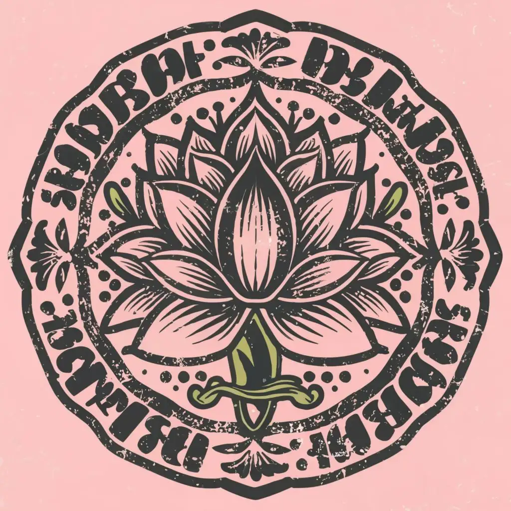 logo, Hippie, 60s, yoga, lotus, black and white writing, coloured pink lotus, circled, with the text "Lord of Bhang", typography, be used in Retail industry