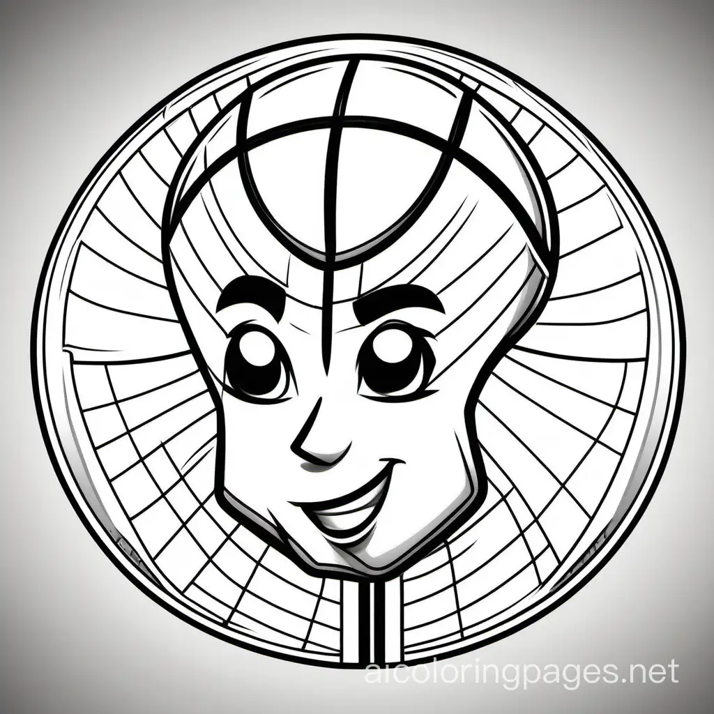 cool basketball head . Cartoon style, no shading, low details, thick lines,, Coloring Page, black and white, line art, white background, Simplicity, Ample White Space. The background of the coloring page is plain white to make it easy for young children to color within the lines. The outlines of all the subjects are easy to distinguish, making it simple for kids to color without too much difficulty