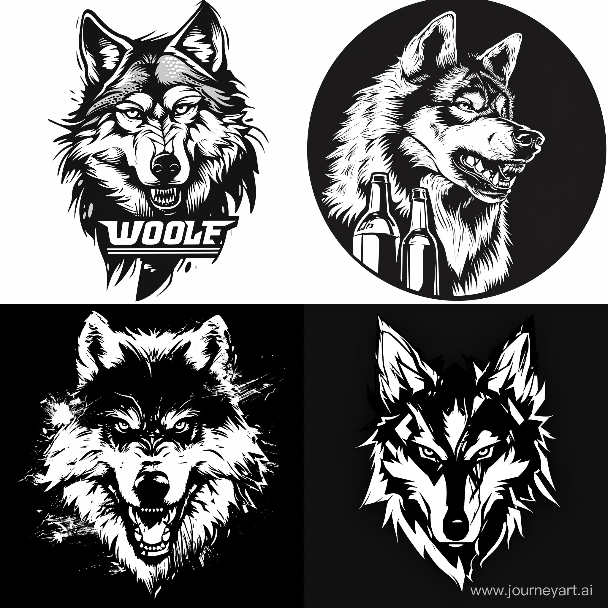 drunk wolf logo black and white