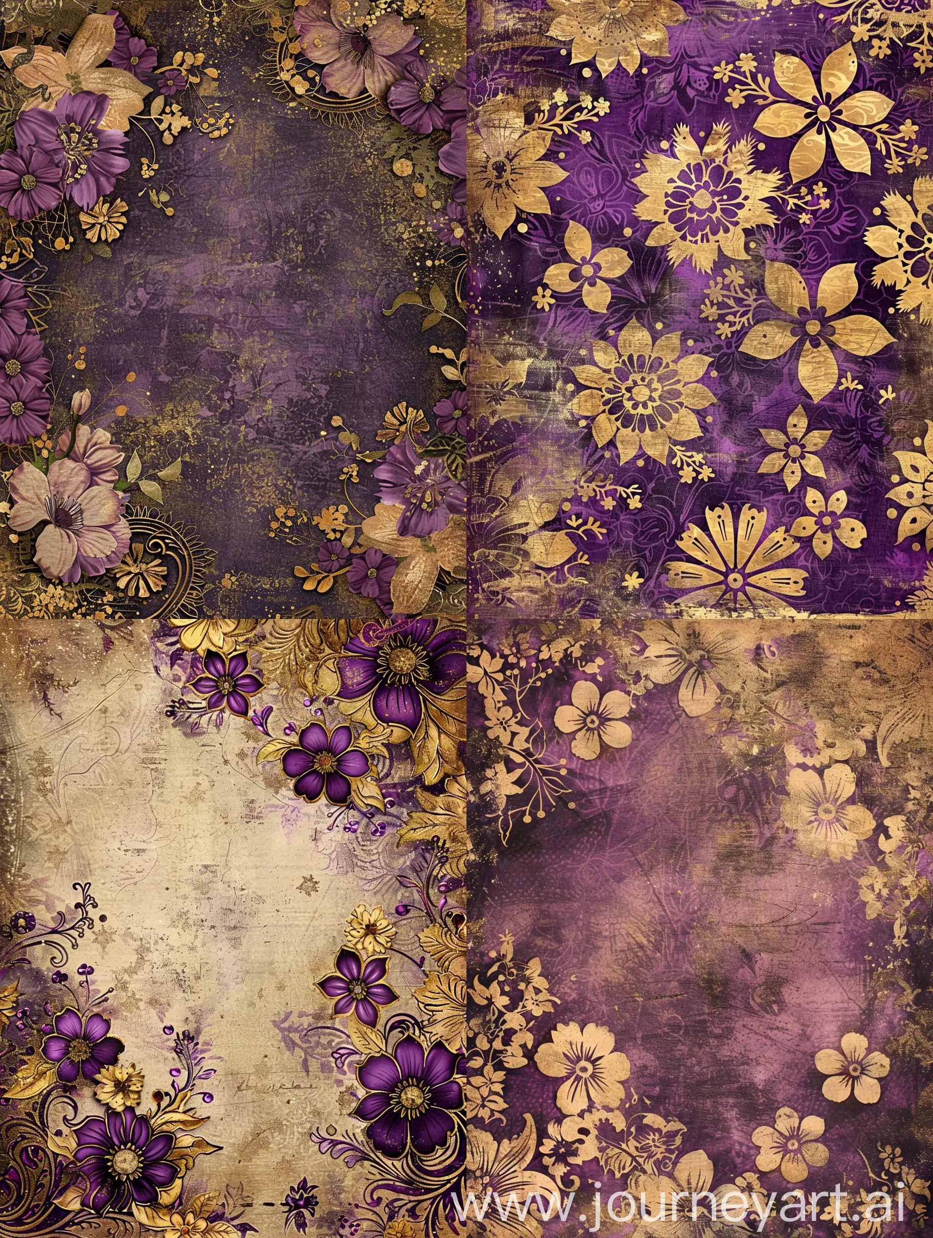 Floral, background, printable, beautiful, fantasy, purple and gold, Journal, Digital paper, Junk Journal, Scrapbook Paper in Floral Vintage Style