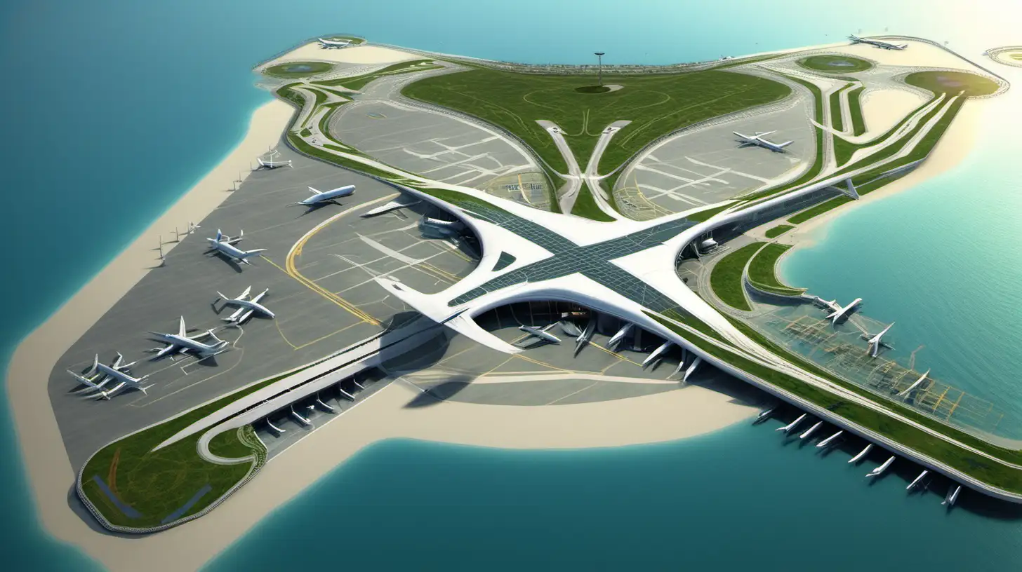 Modern Airport on an Artificial Island