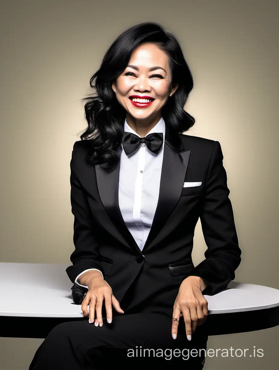 Stylish-Vietnamese-Woman-in-Black-Tux-Laughing-at-Table