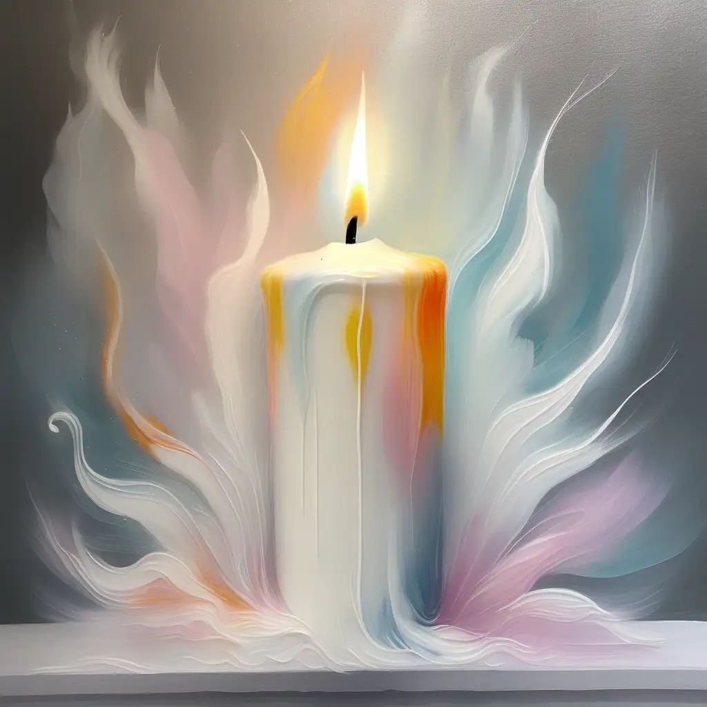 Arty painting ethereal spirit candle pastel and white colours