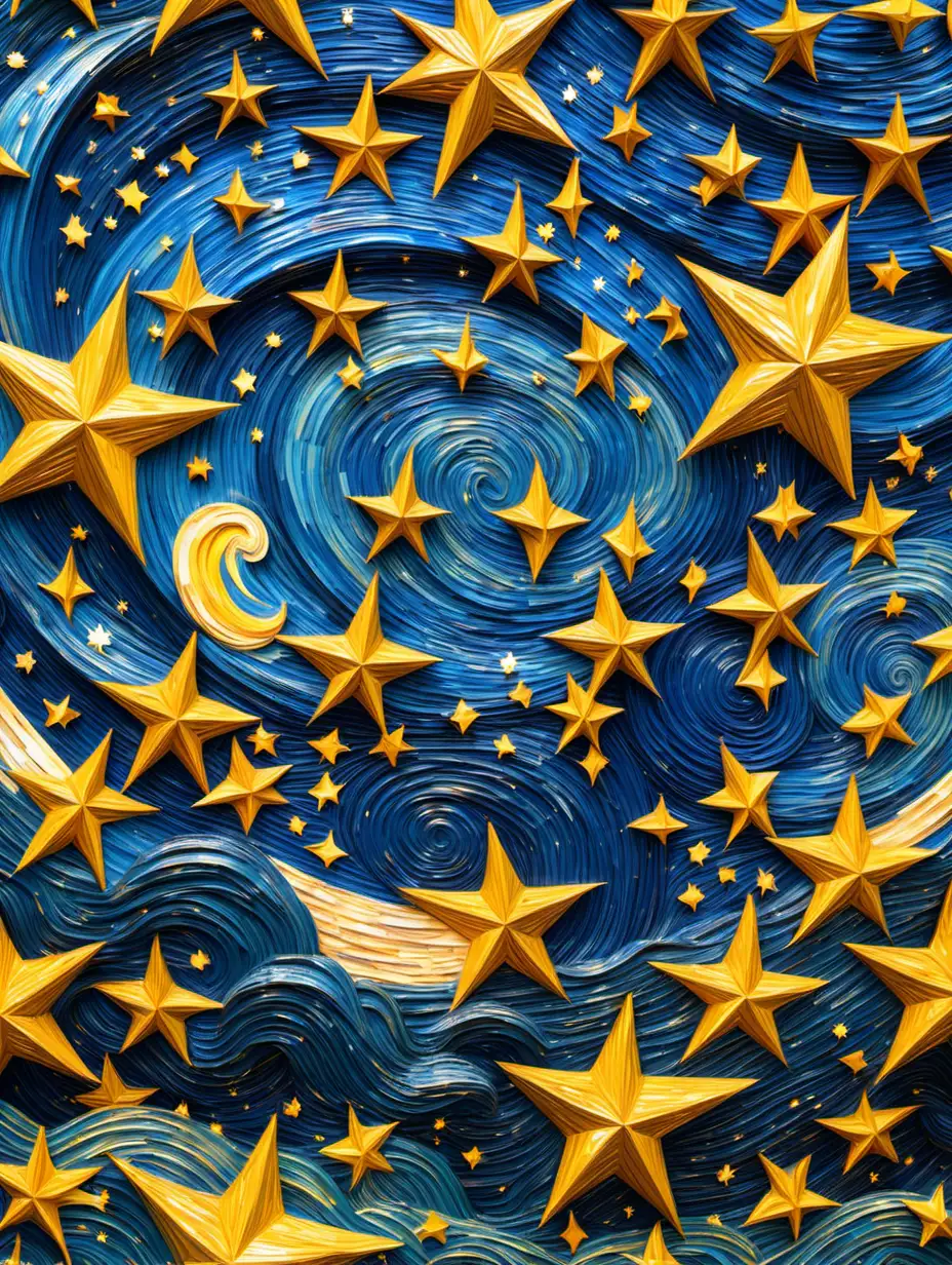 Starry Night Sky with 3D Stars Van Gogh Inspired Digital Art