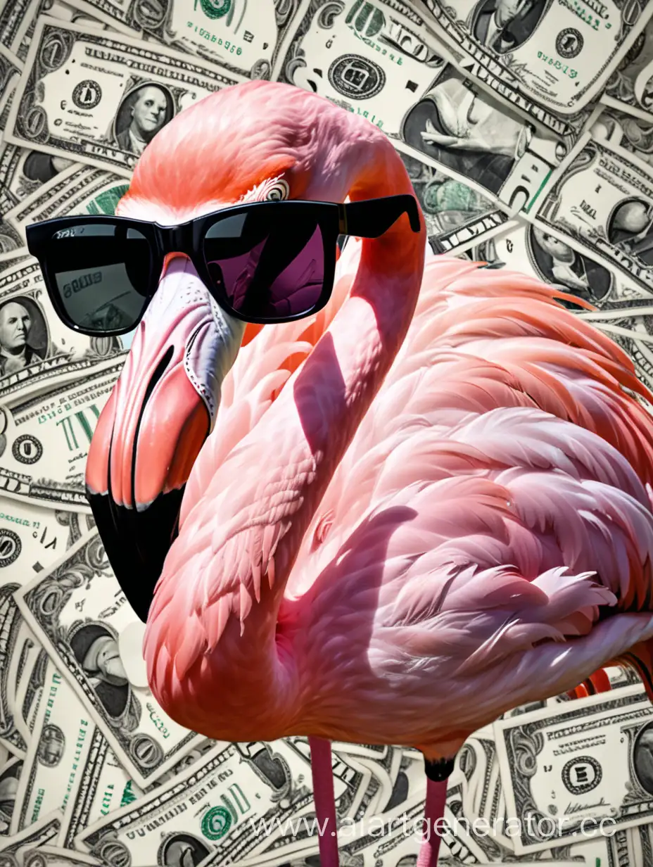 Stylish-Pink-Flamingo-surrounded-by-Dollar-Bills