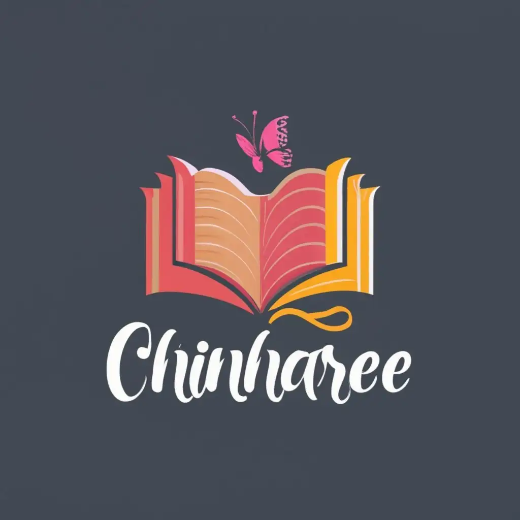 logo, book with butterfly and lotus, with the text "Chinharee", typography, be used in Education industry